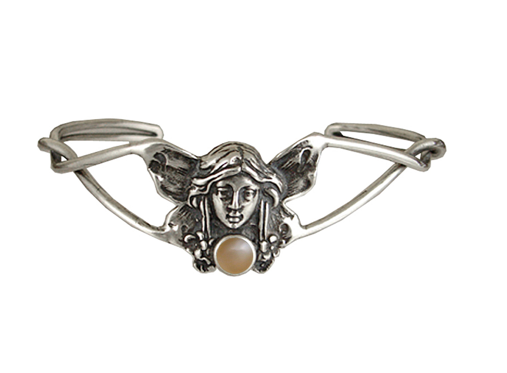 Sterling Silver Victorian Fairy Cuff Bracelet With Peach Moonstone